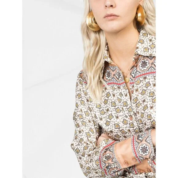 Chloe Floral Paisley Print Silk Shirt in White